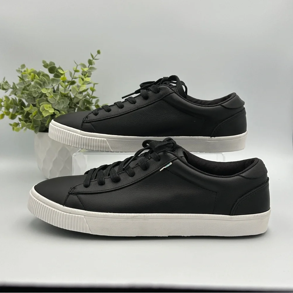 Toms Men's Carlson Black White Leather Shoes Sneakers Size 8